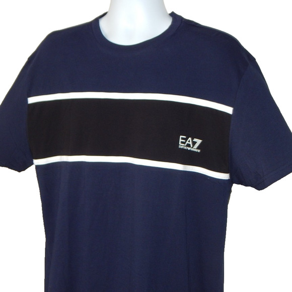 NWT Men’s EMPORIO ARMANI EA7 Cotton Blue T Shirt Color Block Embellished Size XL - Picture 2 of 7